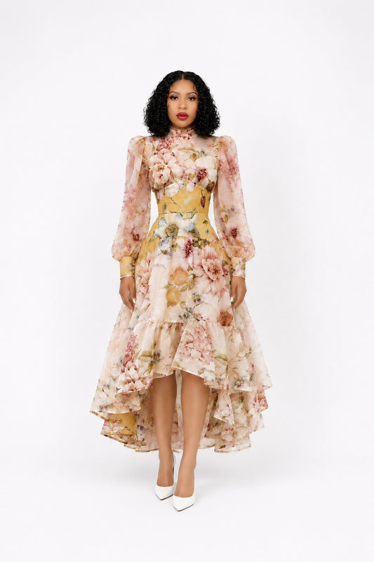 Dilek Yellow Floral Blouse & Asymmetrical Set
