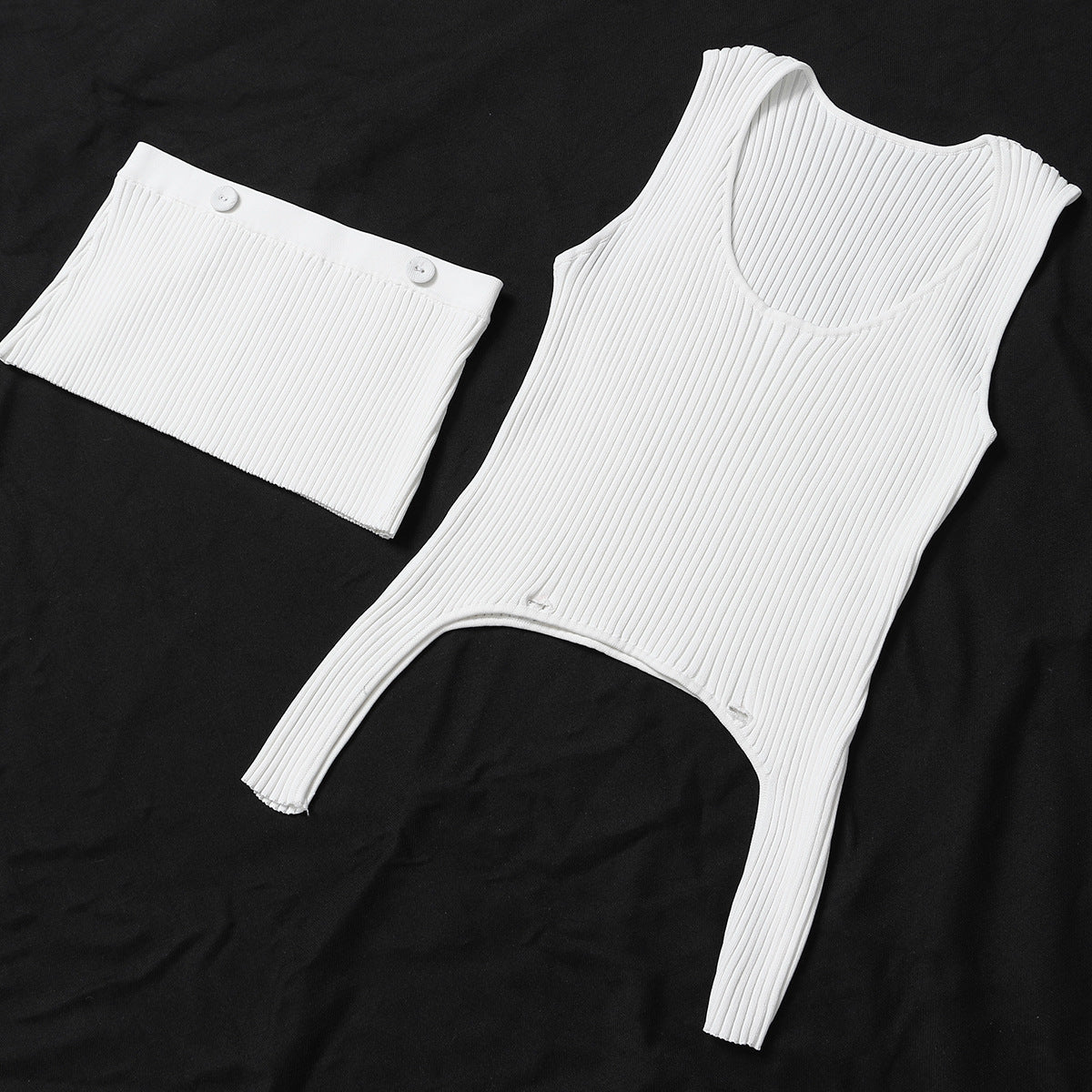 Deconstruction Irregular Asymmetric Detachable Two Piece Vest Knitted Top
