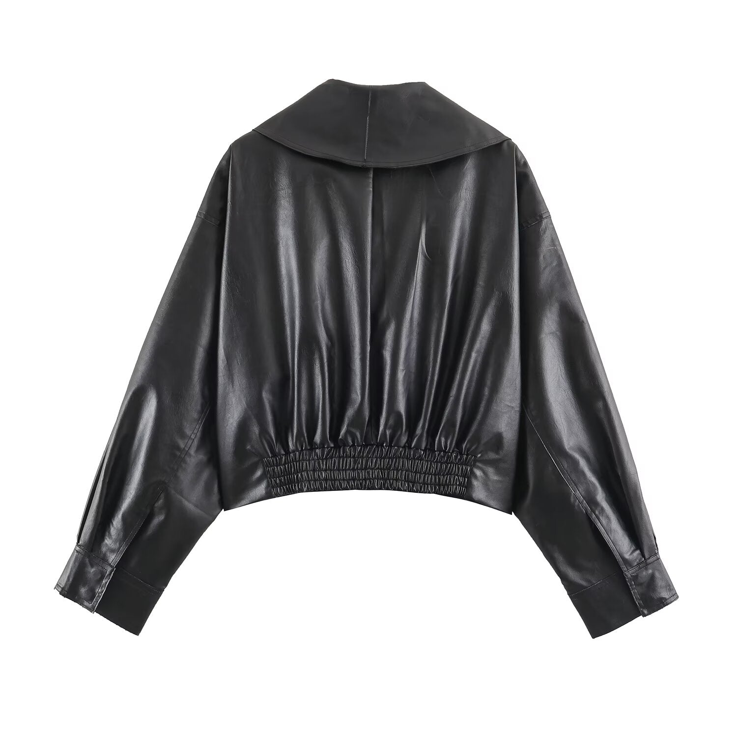 Casual Long Sleeved Collared Faux Leather Buckle Coat