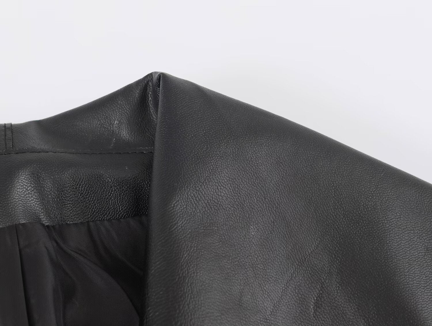 Casual Long Sleeved Collared Faux Leather Buckle Coat