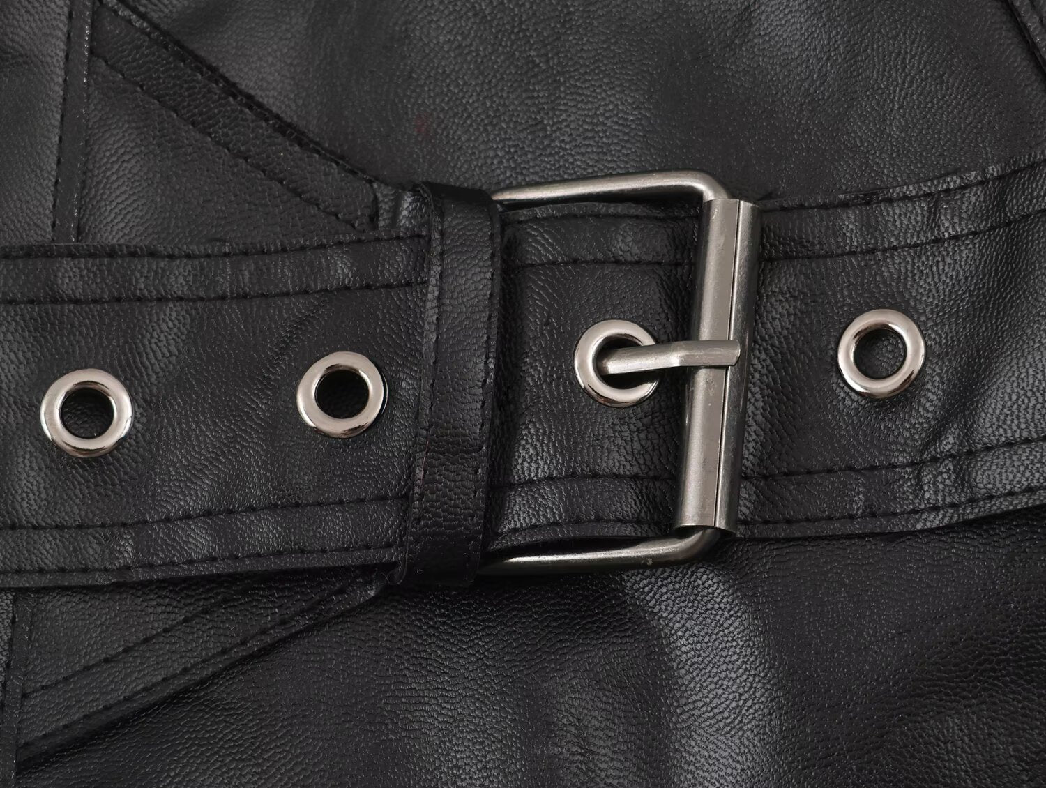 Casual Long Sleeved Collared Faux Leather Buckle Coat