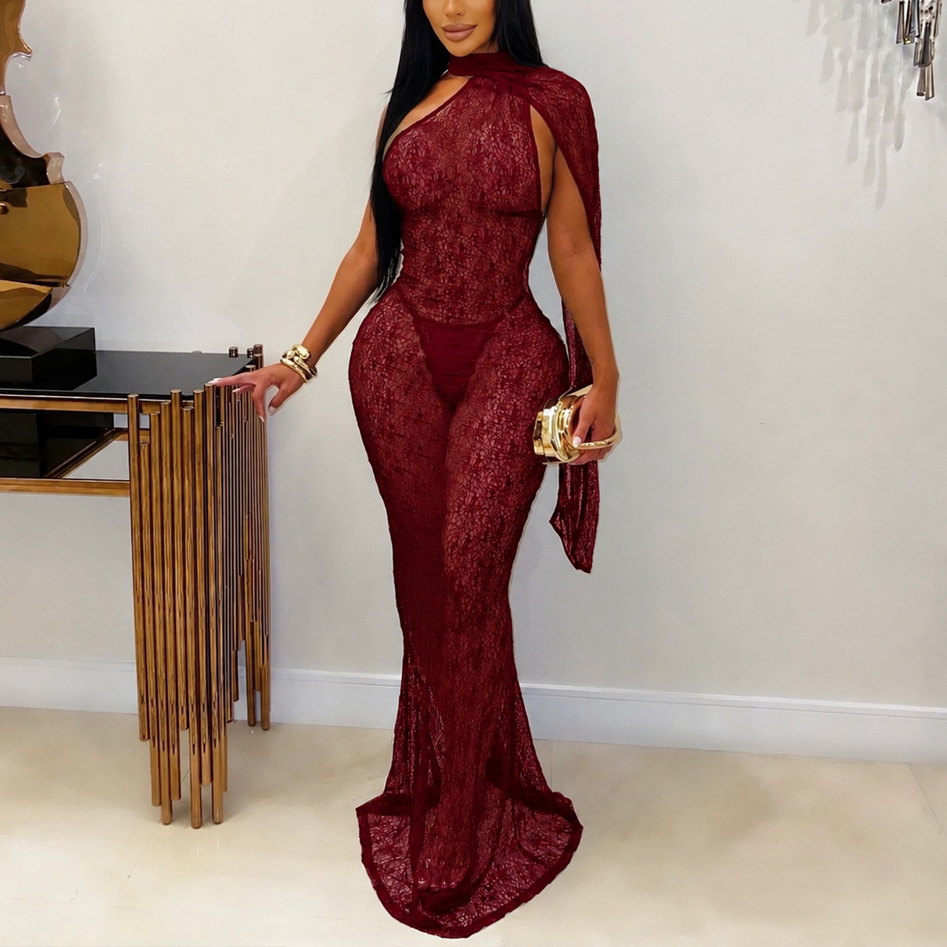 Lace Sheath Sheer Dress