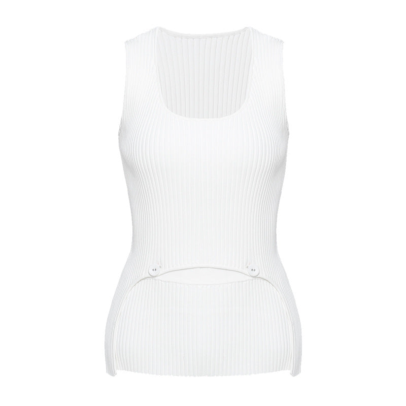 Deconstruction Irregular Asymmetric Detachable Two Piece Vest Knitted Top