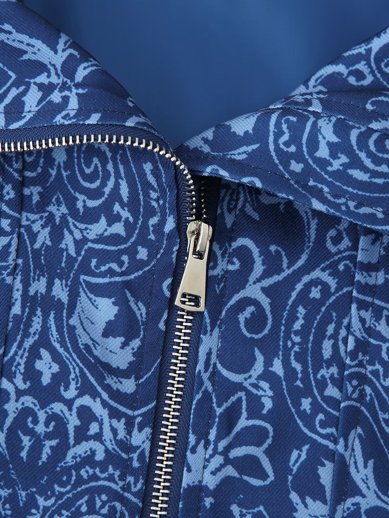 Printed Coat Stand Collar Zipper Shorts Sets