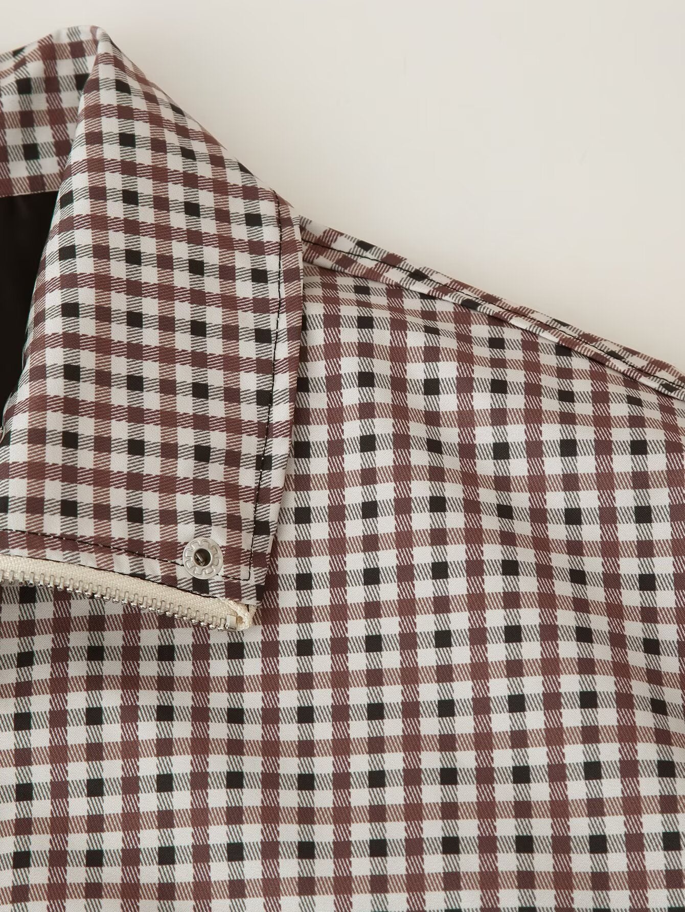 Funnel Collar Long Sleeve Plaid Short Coat
