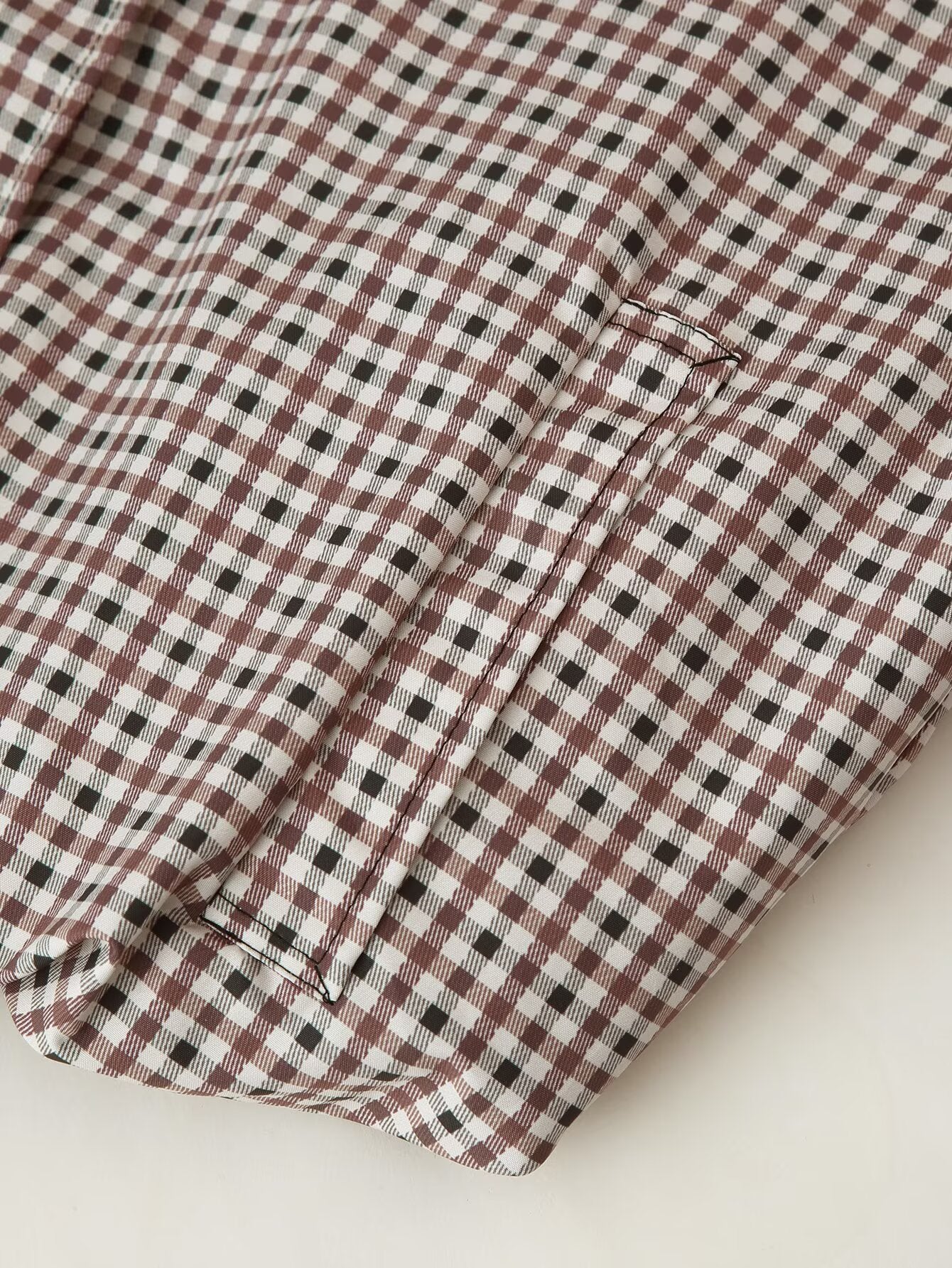 Funnel Collar Long Sleeve Plaid Short Coat
