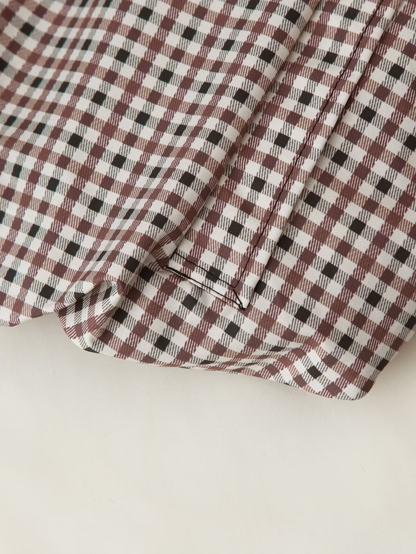 Funnel Collar Long Sleeve Plaid Short Coat
