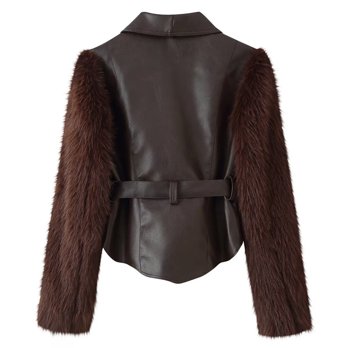 Casual Collared Stone Washed Leather Stitching Faux