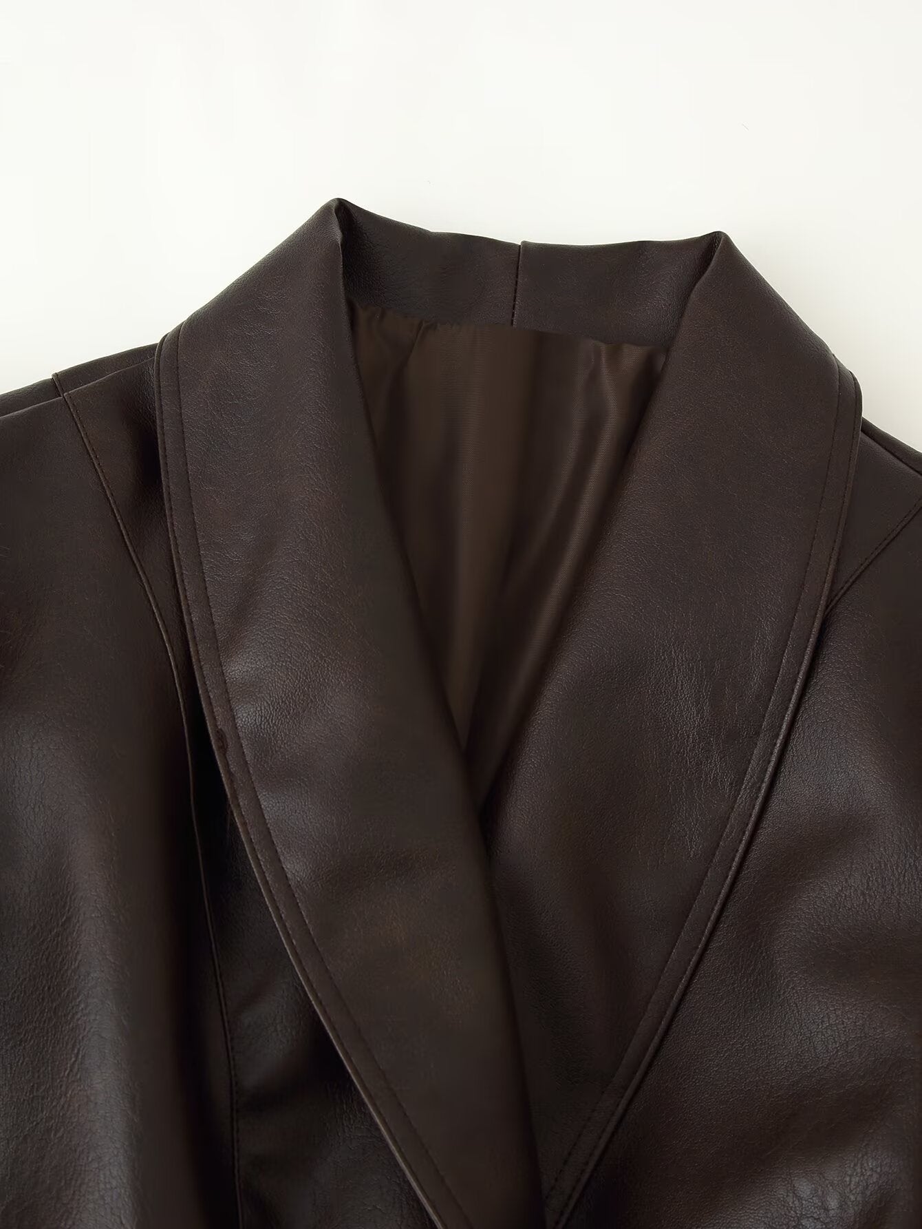 Casual Collared Stone Washed Leather Stitching Faux