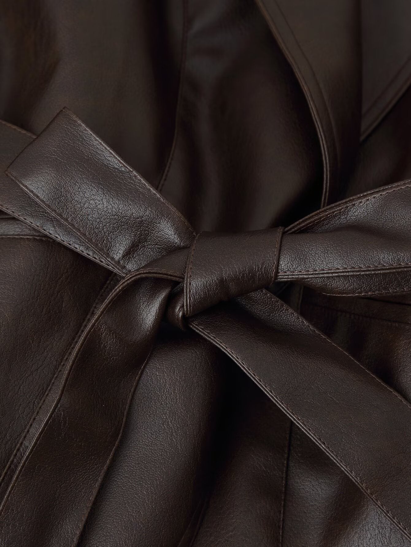 Casual Collared Stone Washed Leather Stitching Faux