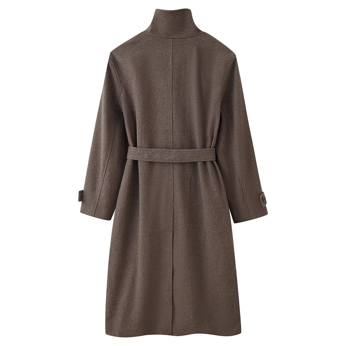 Waist Belt Chimney Collar Overcoat Coat