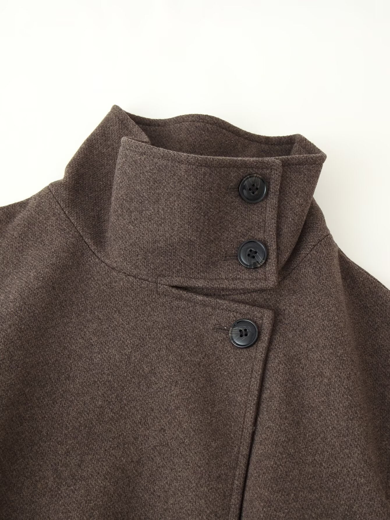 Waist Belt Chimney Collar Overcoat Coat