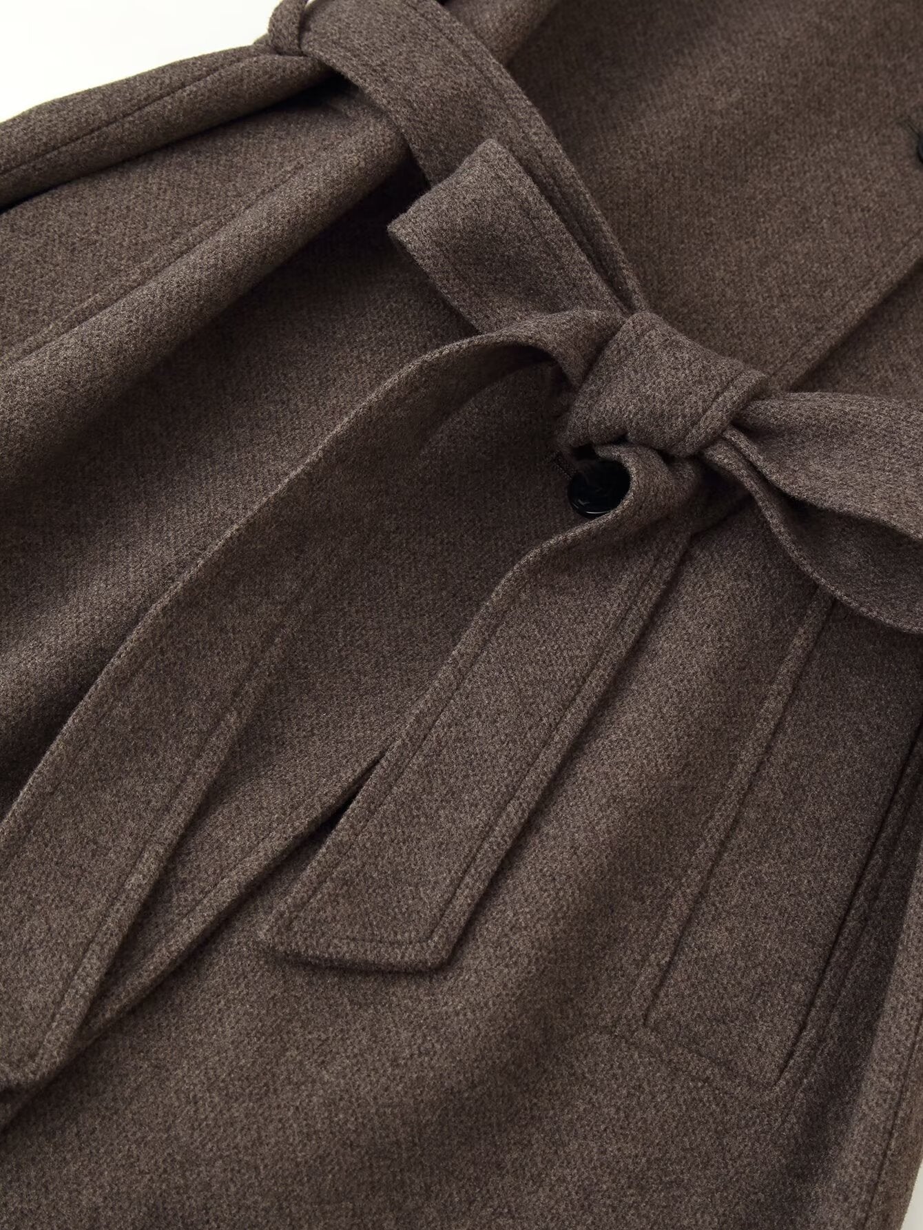 Waist Belt Chimney Collar Overcoat Coat