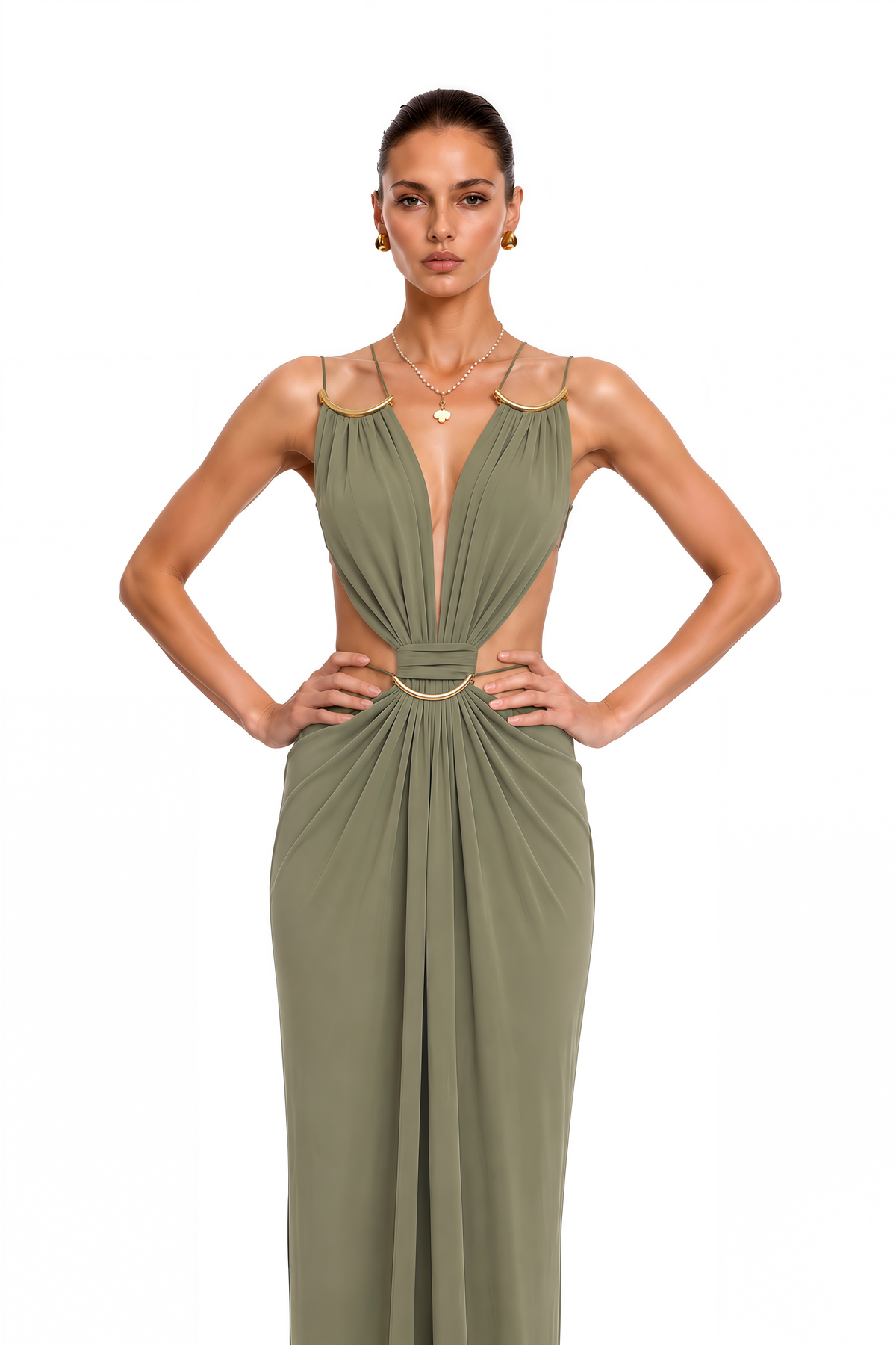 Matcha Green Cut-Out Halterneck Maxi Dress