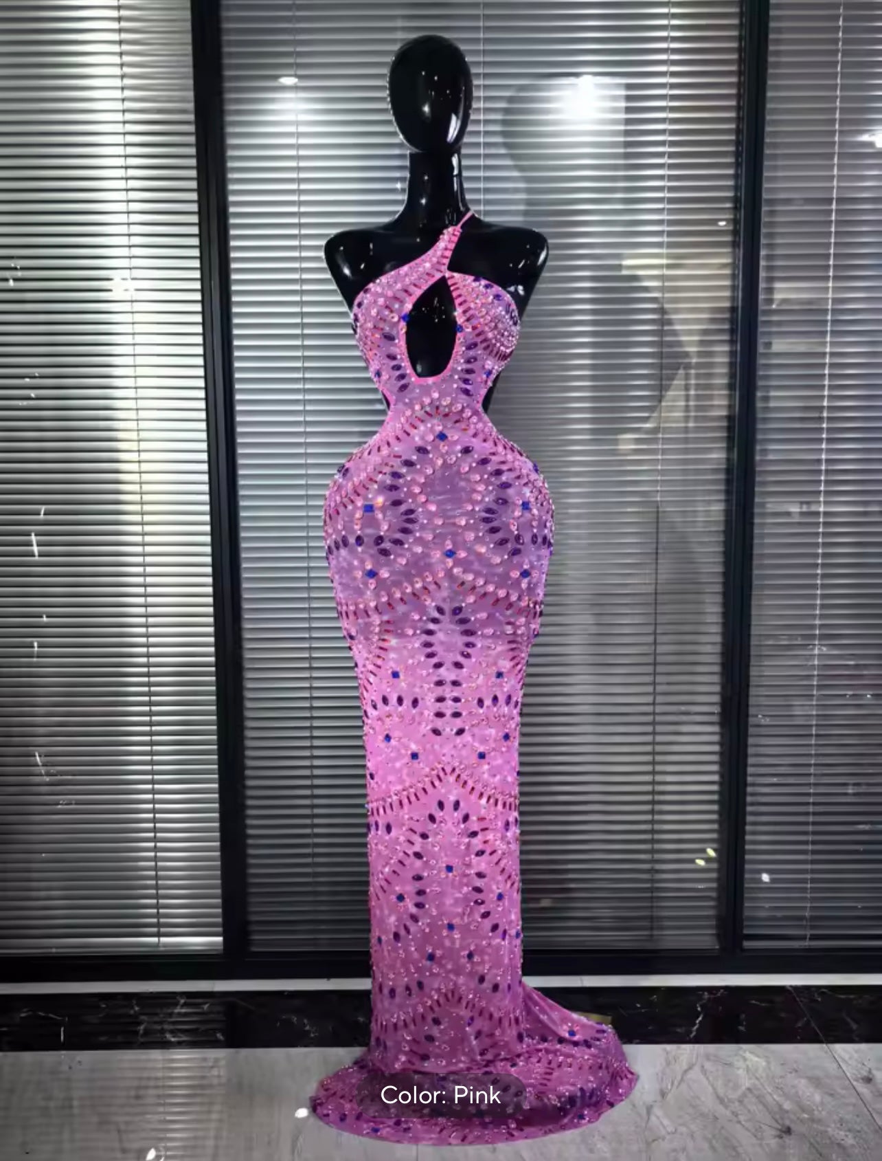 Halter Backless Mesh See Through Bodycon Floor-length Mermaid Dress