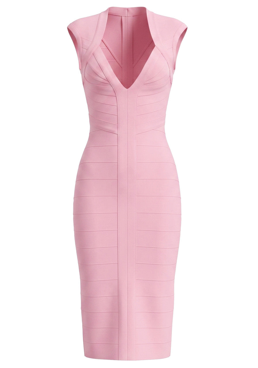 Sweetheart Neckline Midi Dress Pink