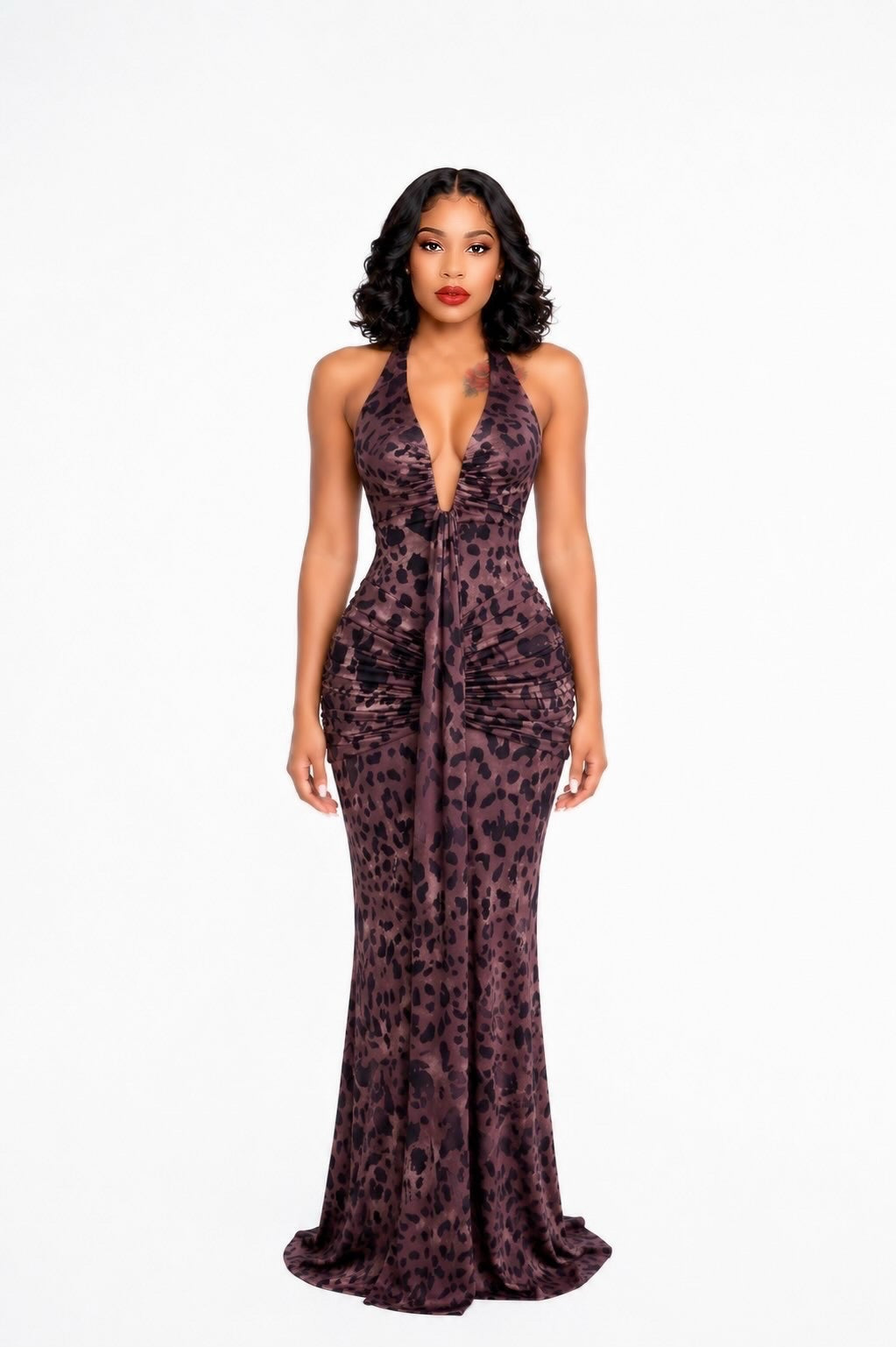Halter Draped Maxi Dress Animal Print