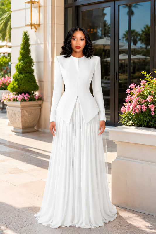 The Bianca Luxe Pleated Gown – White