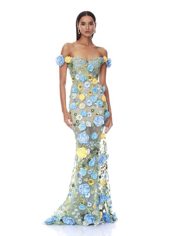Blue & Gold Floral Garden dress