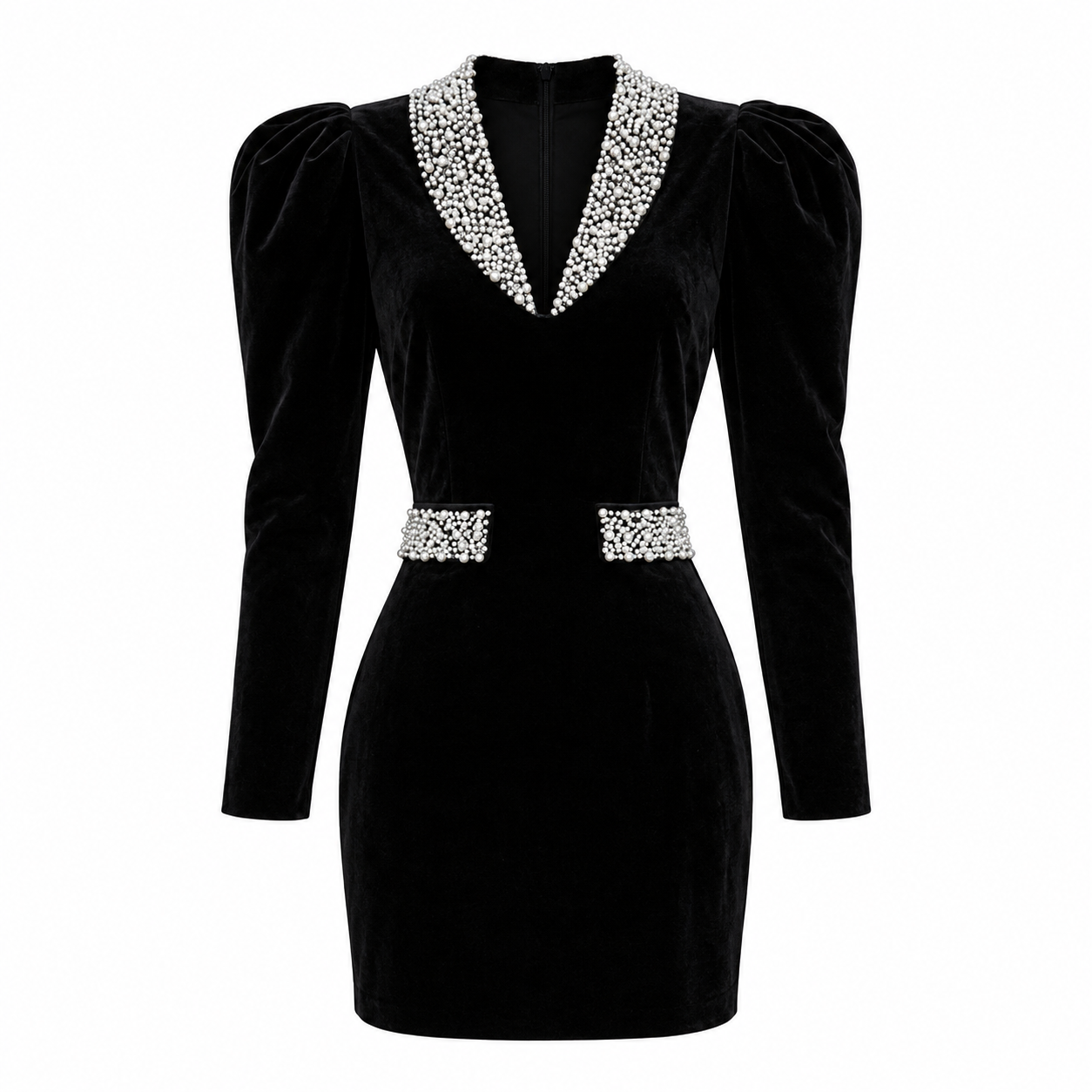 Celestine Black Velvet Crystal Mini Dress