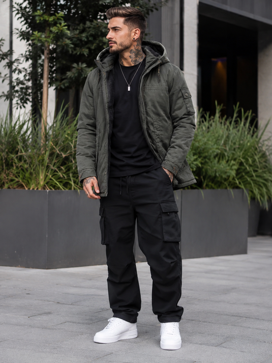 Men's Plus Size Drawstring Zip Up Hooded Jacket