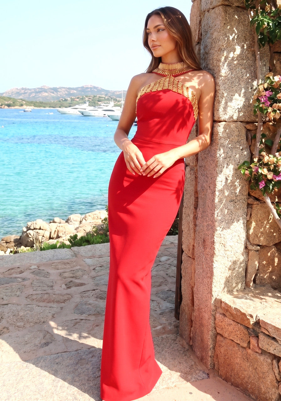 Embellished Maxi Dress Red