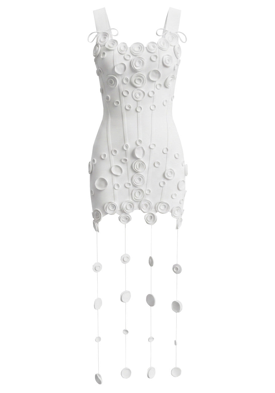 Floral String Detail Structured Dress White