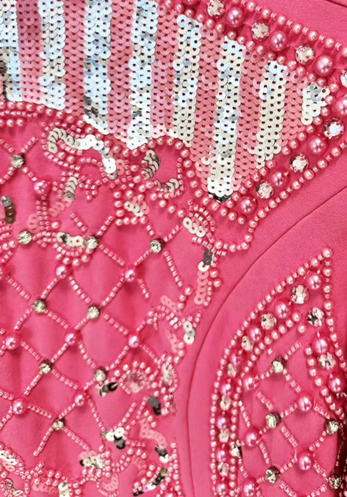 Long Sleeve Sequin Embellished Dress Hot Pink