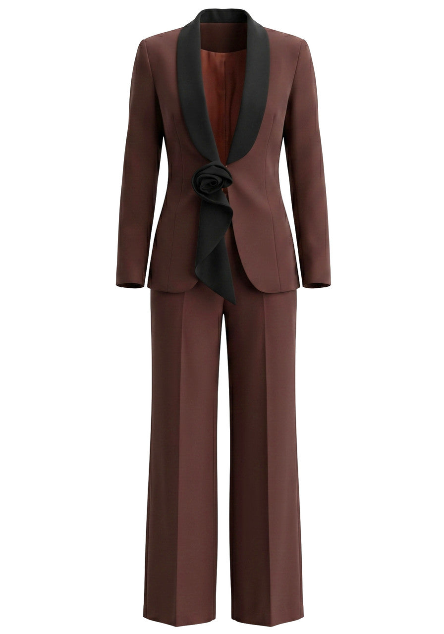 Floral Detail Suit Brown Black