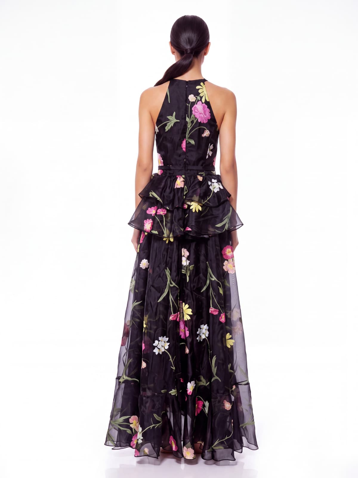Floral Ruffle Maxi Dress In Black