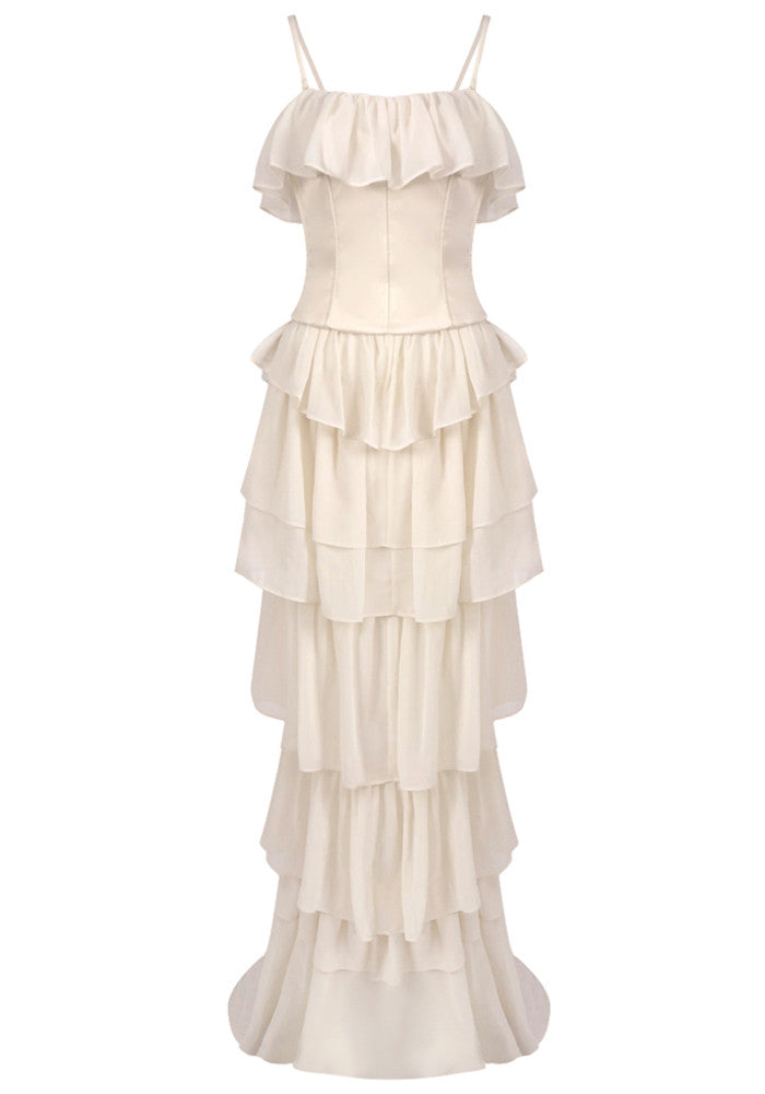 Corset Ruffle Maxi Dress Ivory
