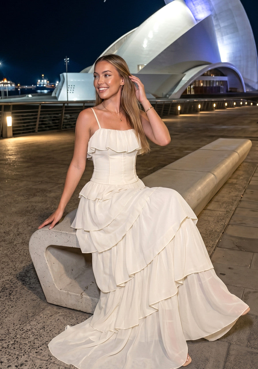 Corset Ruffle Maxi Dress Ivory