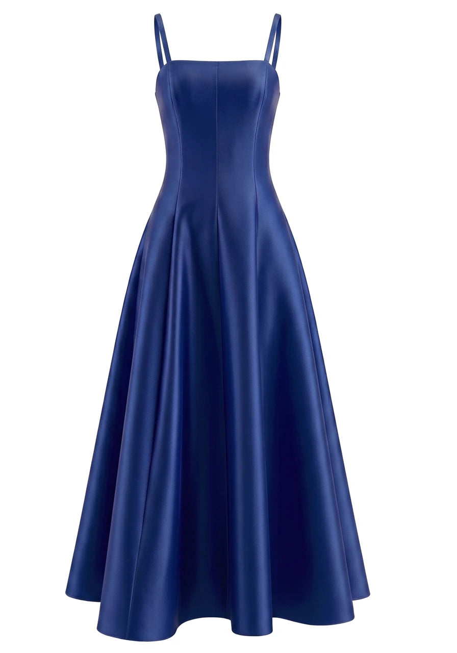 Short Sleeve A Line Maxi Dress Blue