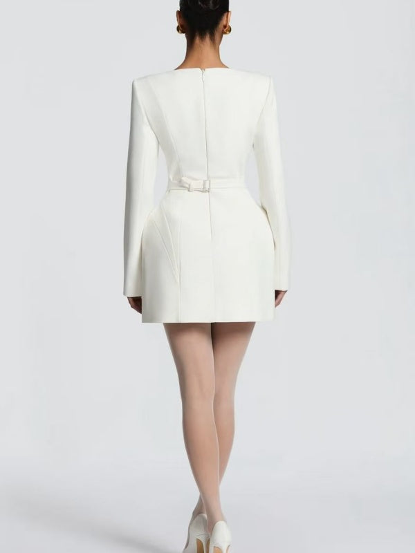Ivory Sculpted Elegance Blazer Mini Dress