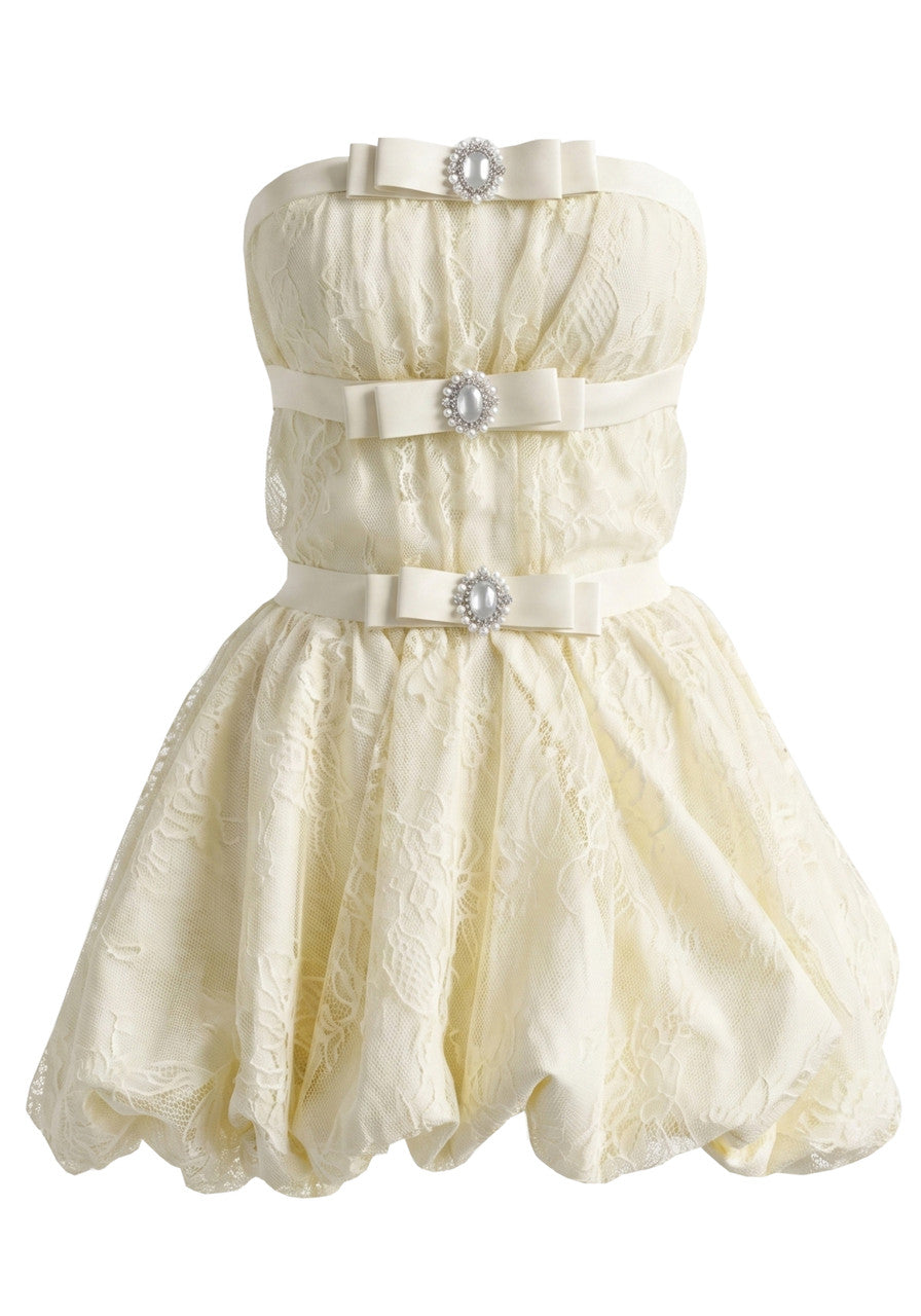 Strapless Lace Bubble Dress Ivory