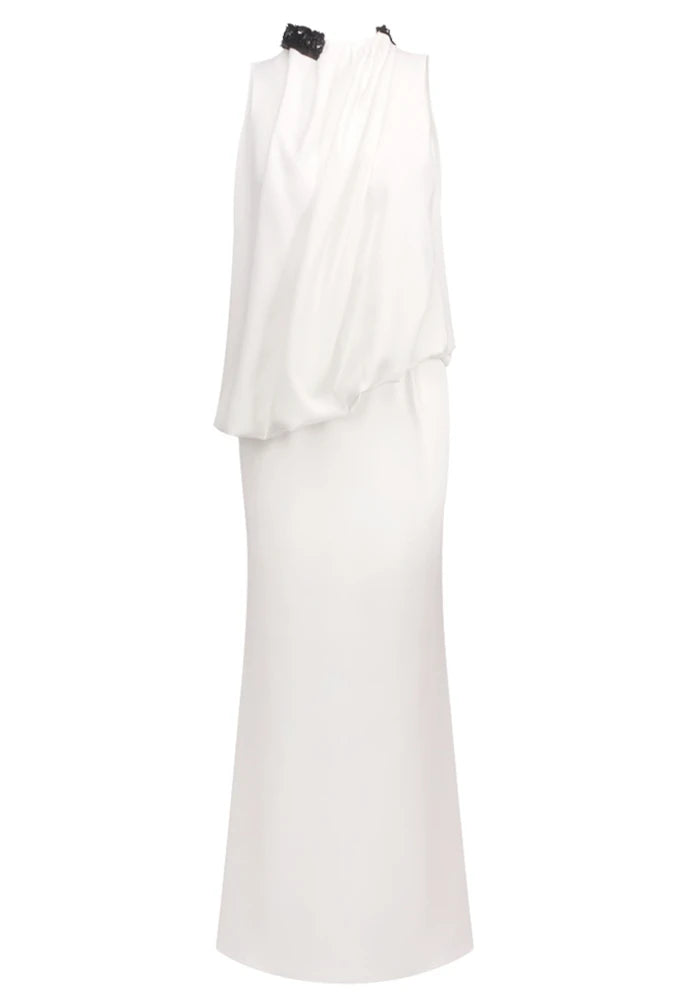 Embellished Detail Draped Two Piece Maxi Dress White