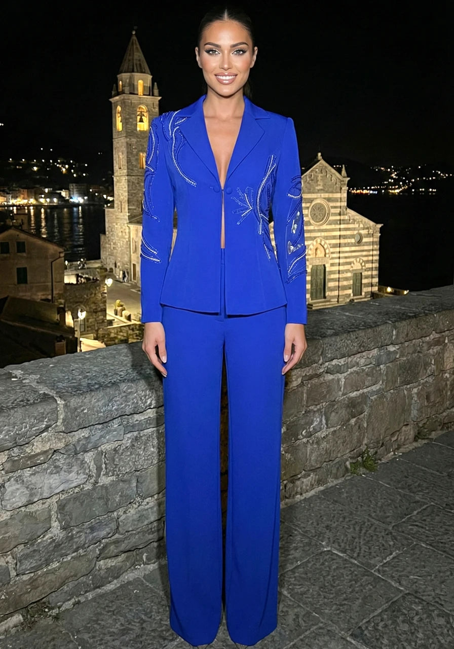 Beads Beaded Blazer Trousers Two Piece Set