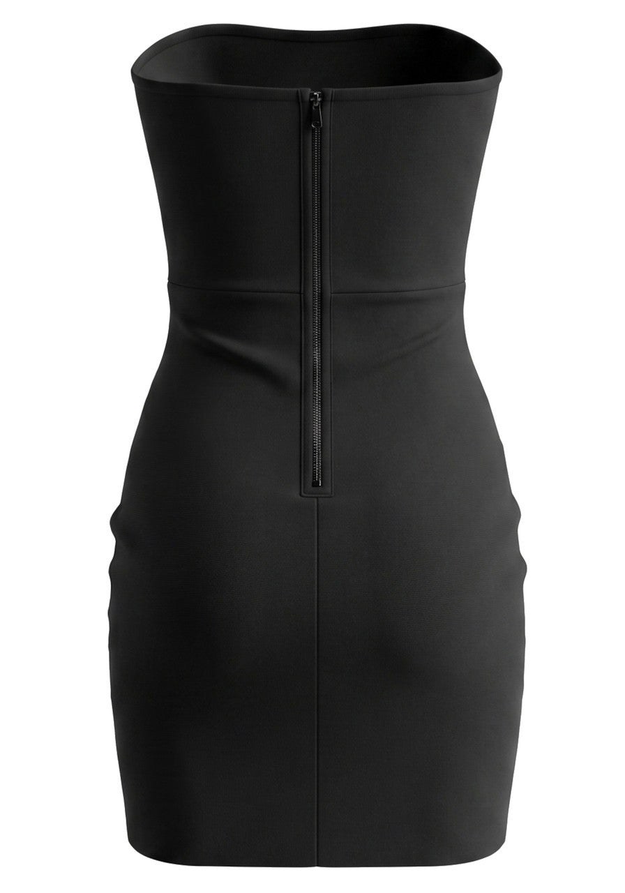 Strapless Embellished Floral Dress Black White