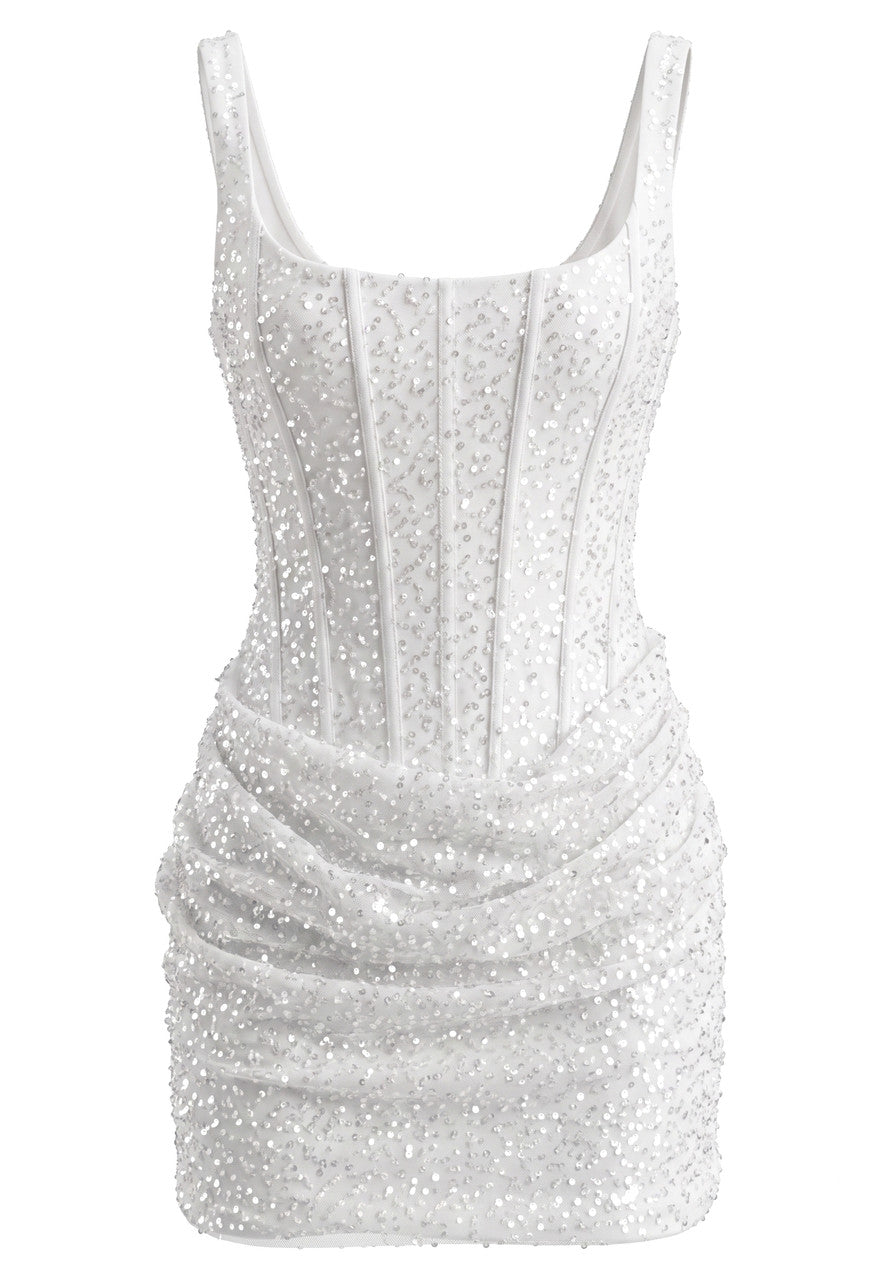 Sequin Draped Corset Dress White