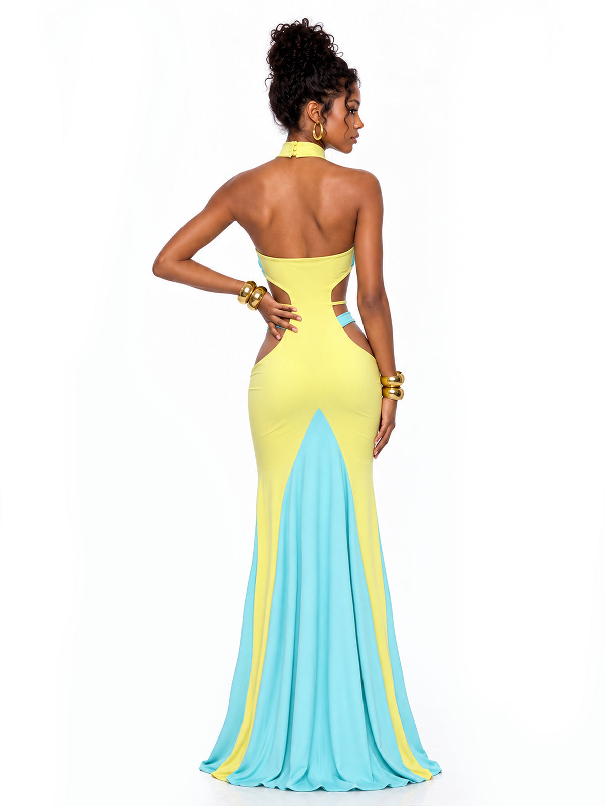 The Citrus Color-Block Halter dress