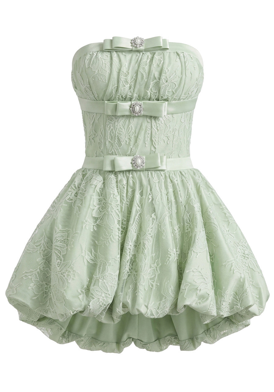 Strapless Lace Bubble Dress Green