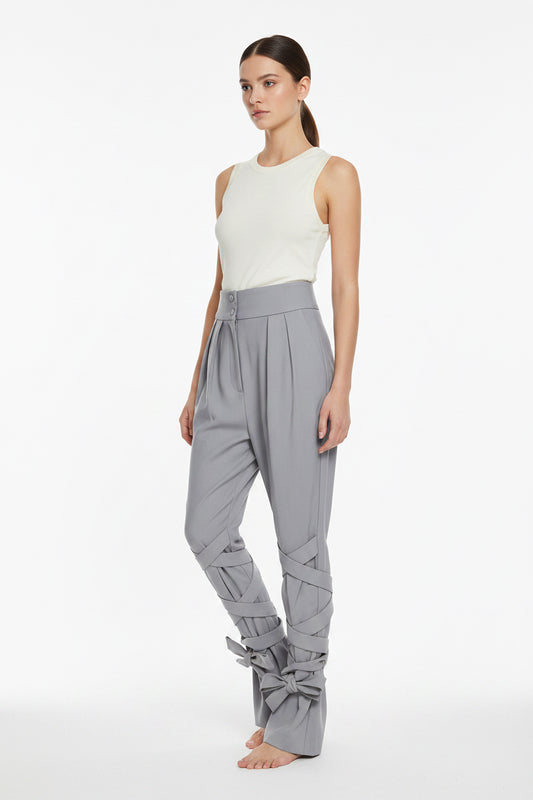 Cross Lace up Loose Slimming All Matching Straight Casual Pants