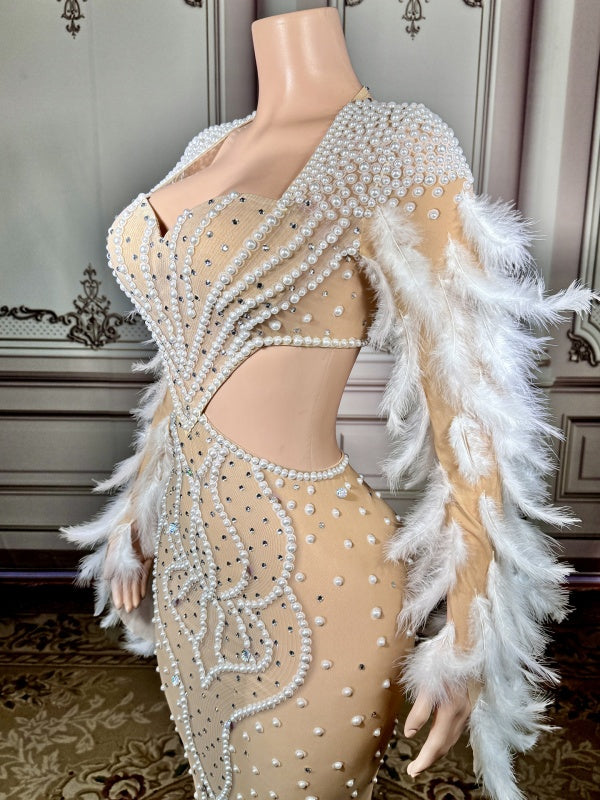 Champagne Pearl Feather Gown