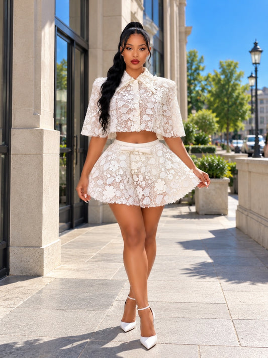 The Ivory Floral Lace Two-Piece Set