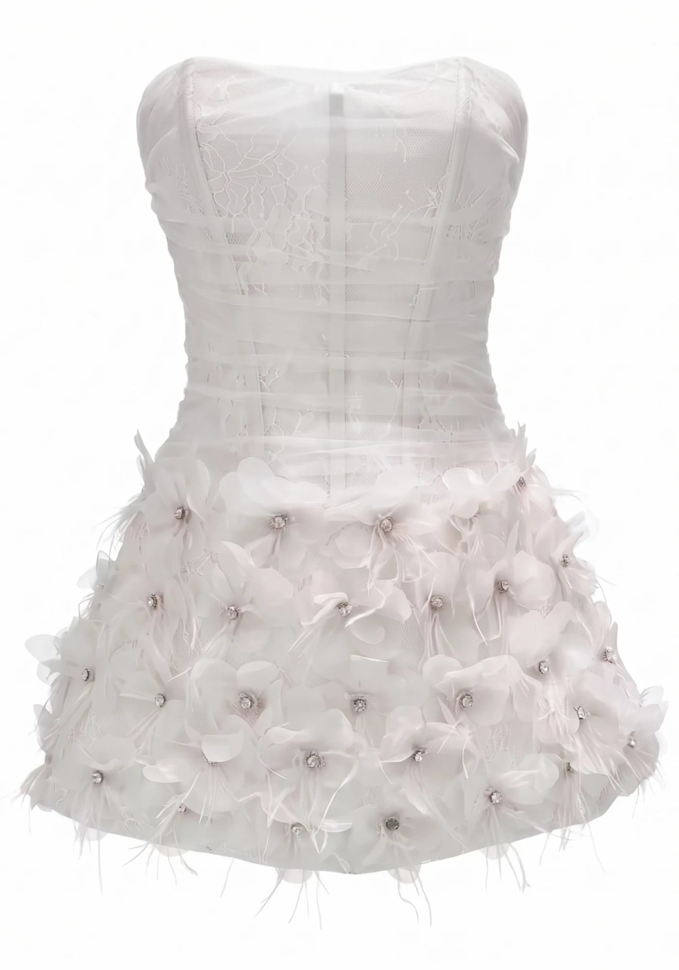 Strapless Floral Dress White