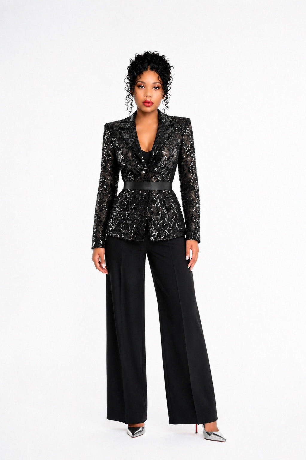 Sequined Lace Suit Black