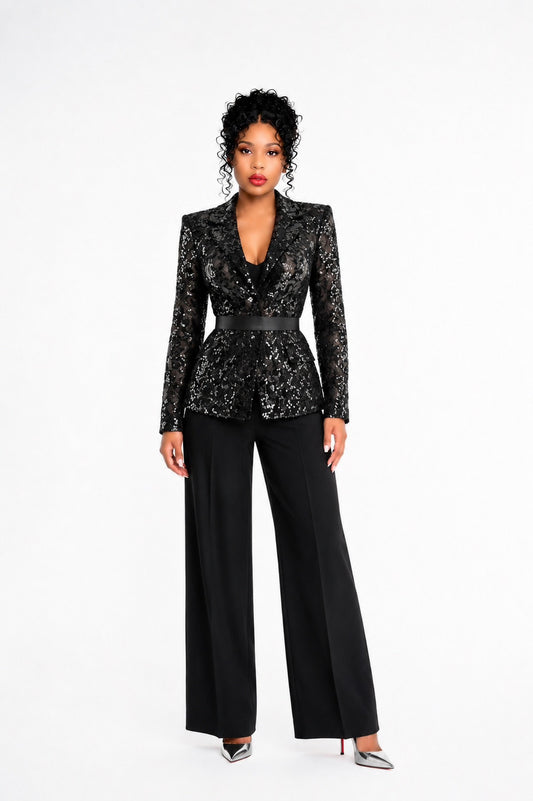 Sequined Lace Suit Black