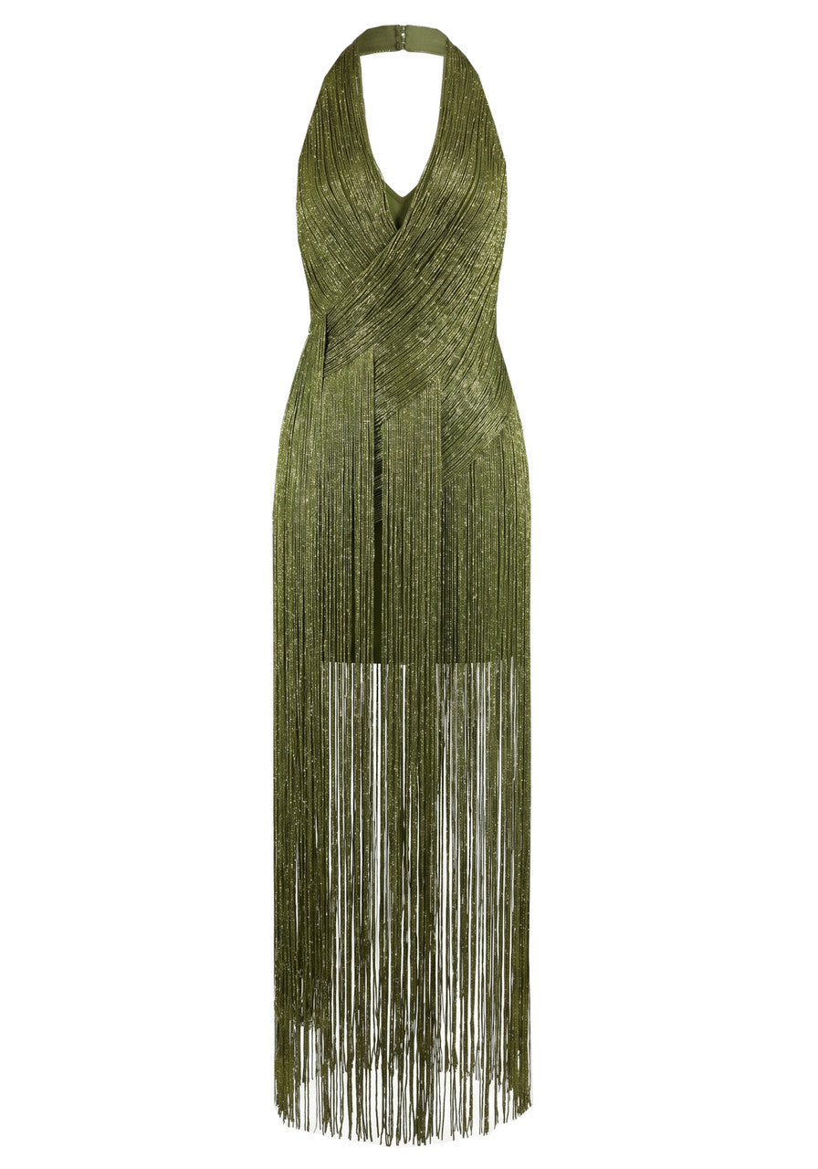Halter Tassel Maxi Dress Green