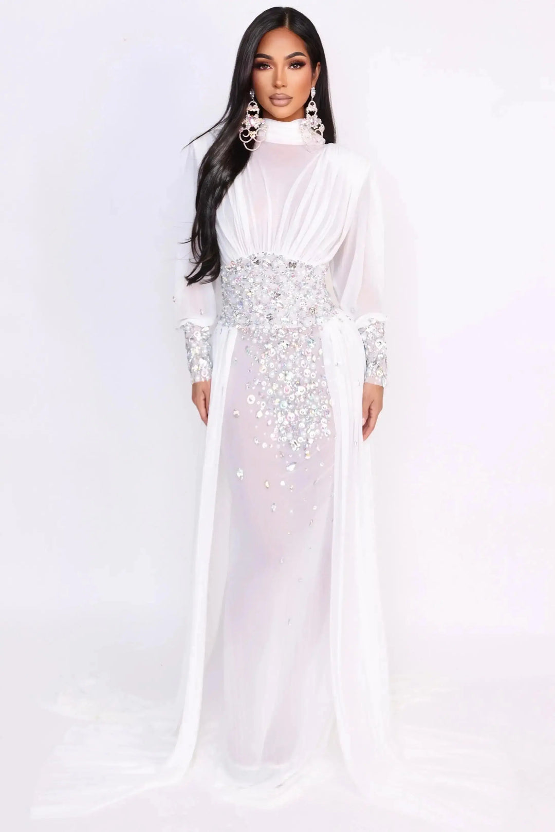 The white Crystal See-Through Gown