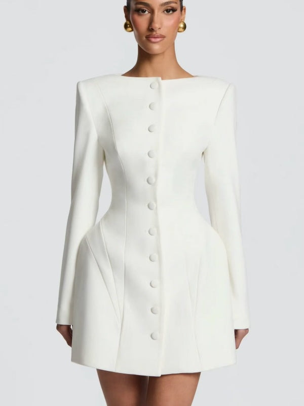 Ivory Sculpted Elegance Blazer Mini Dress